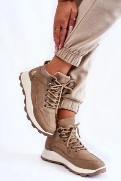 Hot Boto Damskie Ocieplane Buty Trekkingowe Trapery Beżowe Otto