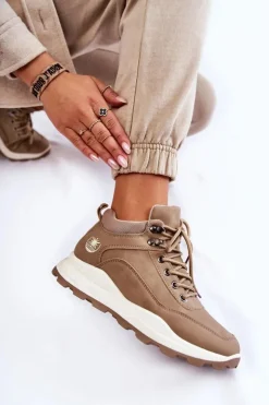 Hot Boto Damskie Ocieplane Buty Trekkingowe Trapery Beżowe Otto