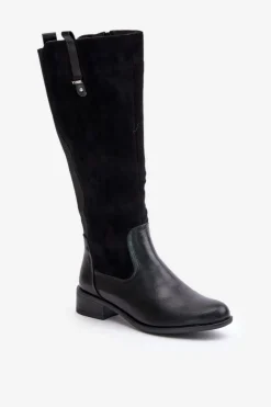 Clearance Boto Damskie Ocieplane Kozaki Przed Kolano Na Zamek Czarne Ivasira Czarny