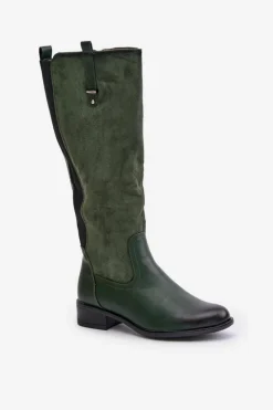 Boto Kozaki Ocieplane|Kozaki Płaskie*Damskie Ocieplane Kozaki Przed Kolano Na Zamek Zielone Ivasira