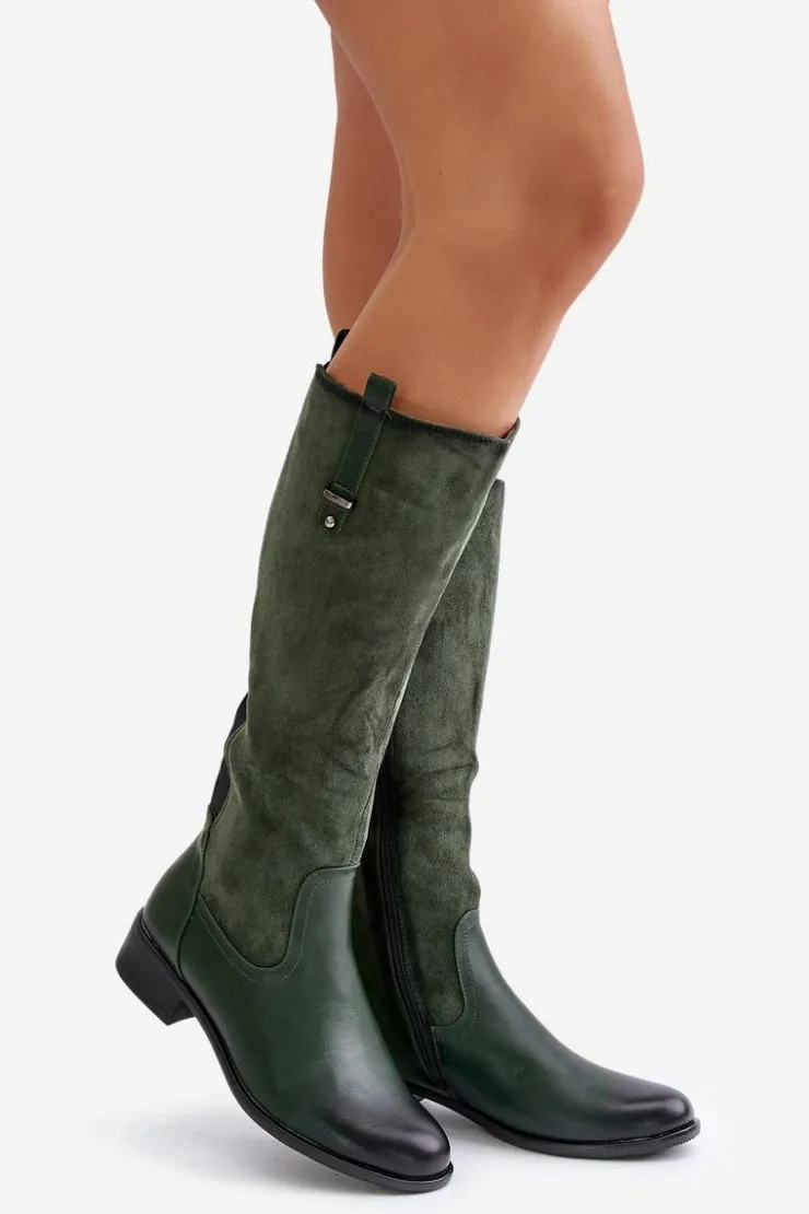 Boto Kozaki Ocieplane|Kozaki Płaskie*Damskie Ocieplane Kozaki Przed Kolano Na Zamek Zielone Ivasira