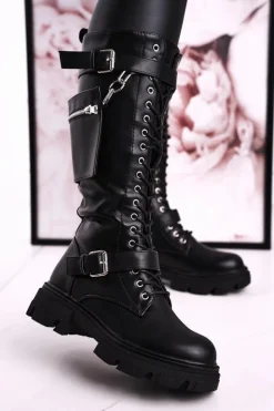 Clearance Boto Damskie Ocieplane Kozaki Z Odpinaną Nerką Czarne Brooklyn