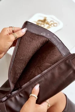 Boto Kozaki Ocieplane|Kozaki Przed Kolano*Damskie Ocieplane Kozaki Na Płaskim Obcasie Ze Złotą Klamrą Brązowe Arsisna