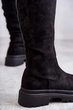 Evento Kozaki Płaskie|Kozaki Przed Kolano*Damskie Ocieplane Kozaki Do Kolana Czarne Helma