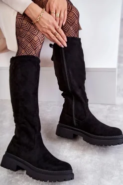 Evento Kozaki Płaskie|Kozaki Przed Kolano*Damskie Ocieplane Kozaki Do Kolana Czarne Helma