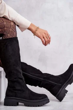 Evento Kozaki Płaskie|Kozaki Przed Kolano*Damskie Ocieplane Kozaki Do Kolana Czarne Helma