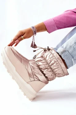 Evento Śniegowce Damskie*Damskie Ocieplane Śniegowce Na Suwak Złote Starbone Złoty