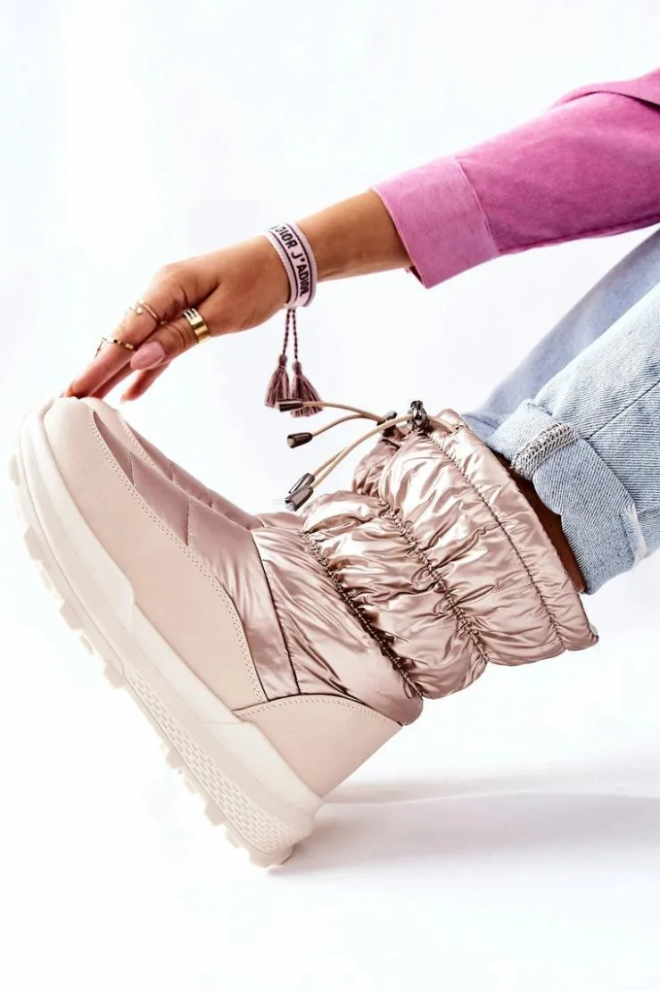 Evento Śniegowce Damskie*Damskie Ocieplane Śniegowce Na Suwak Złote Starbone Złoty