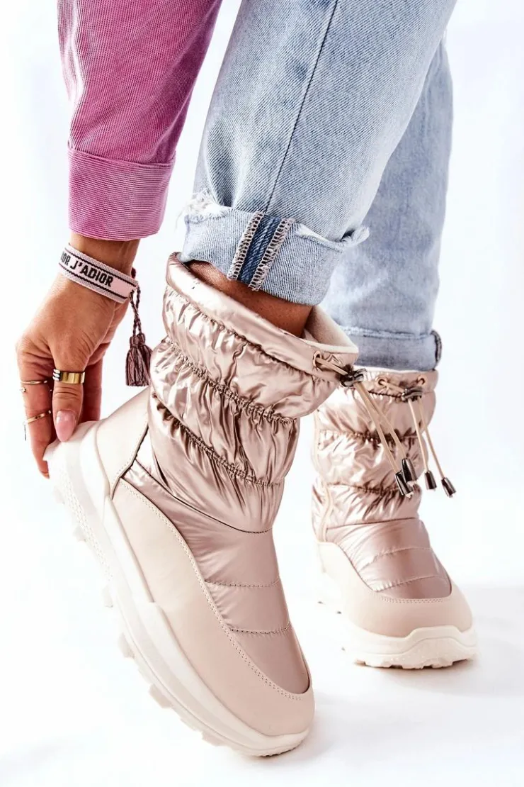 Evento Śniegowce Damskie*Damskie Ocieplane Śniegowce Na Suwak Złote Starbone Złoty