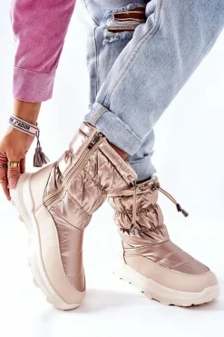 Evento Śniegowce Damskie*Damskie Ocieplane Śniegowce Na Suwak Złote Starbone Złoty