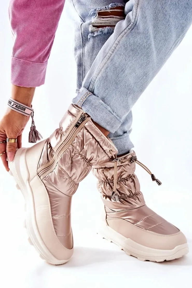 Evento Śniegowce Damskie*Damskie Ocieplane Śniegowce Na Suwak Złote Starbone Złoty