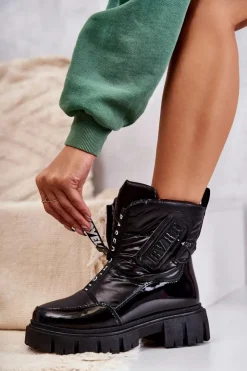 Boto Śniegowce Damskie*Damskie Ocieplane Śniegowce Na Suwak Czarne Marit