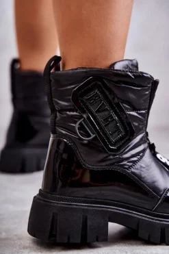 Boto Śniegowce Damskie*Damskie Ocieplane Śniegowce Na Suwak Czarne Marit