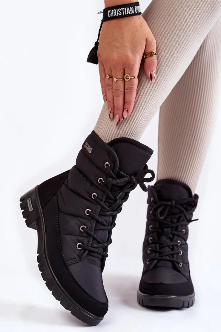 Outlet Boto Damskie Ocieplane Śniegowce Progress PROGJ-21-14 Czarne