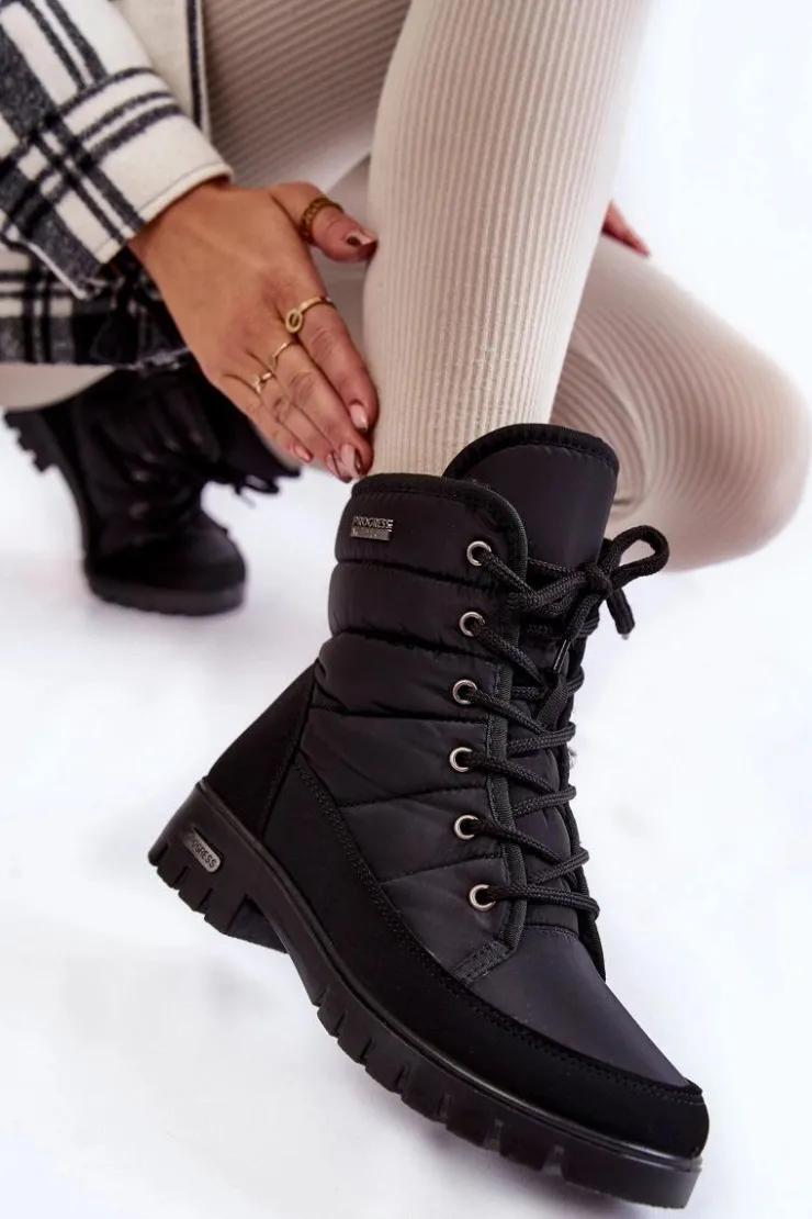 Outlet Boto Damskie Ocieplane Śniegowce Progress PROGJ-21-14 Czarne