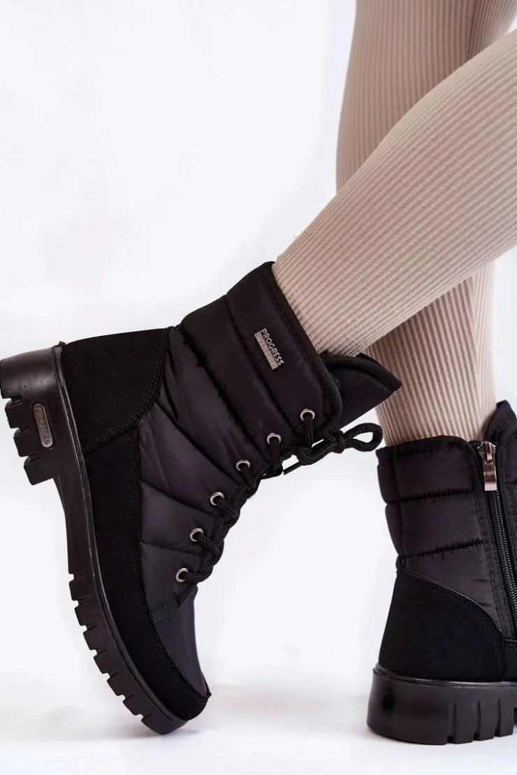 Outlet Boto Damskie Ocieplane Śniegowce Progress PROGJ-21-14 Czarne