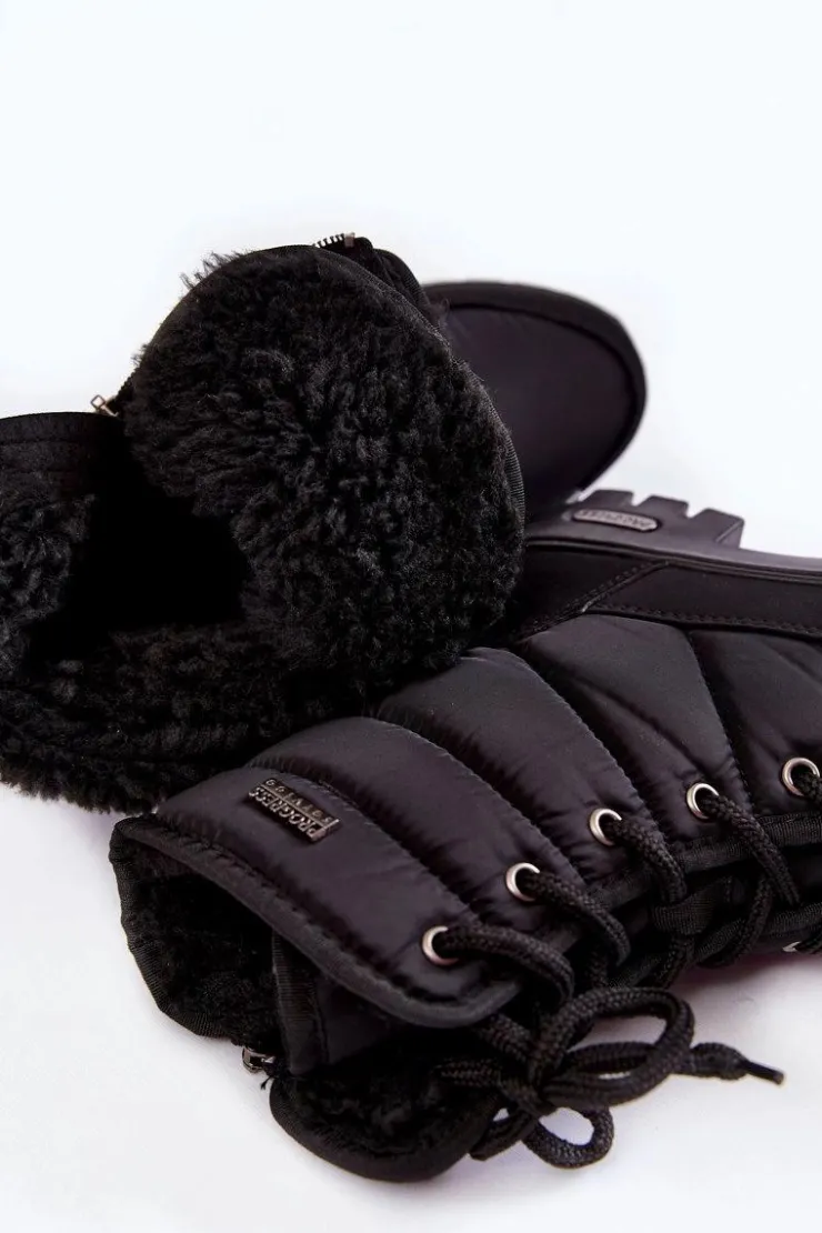 Outlet Boto Damskie Ocieplane Śniegowce Progress PROGJ-21-14 Czarne