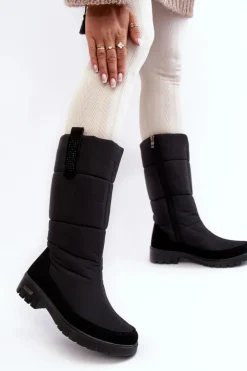 Boto Śniegowce Damskie|Kozaki Płaskie*Damskie Ocieplane Śniegowce Progress PROGJ-22-136 Czarne