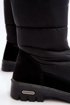 Boto Śniegowce Damskie|Kozaki Płaskie*Damskie Ocieplane Śniegowce Progress PROGJ-22-136 Czarne