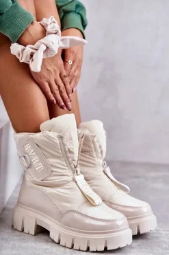 Damskie Boto Damskie Ocieplane Śniegowce Na Suwak Beżowe Marit