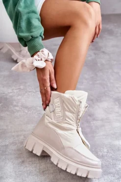 Damskie Boto Damskie Ocieplane Śniegowce Na Suwak Beżowe Marit