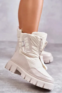 Damskie Boto Damskie Ocieplane Śniegowce Na Suwak Beżowe Marit