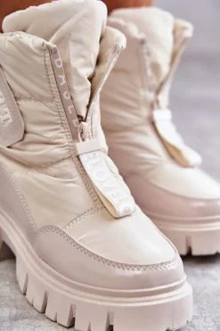 Damskie Boto Damskie Ocieplane Śniegowce Na Suwak Beżowe Marit