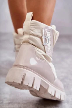 Damskie Boto Damskie Ocieplane Śniegowce Na Suwak Beżowe Marit