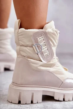 Damskie Boto Damskie Ocieplane Śniegowce Na Suwak Beżowe Marit