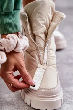 Damskie Boto Damskie Ocieplane Śniegowce Na Suwak Beżowe Marit