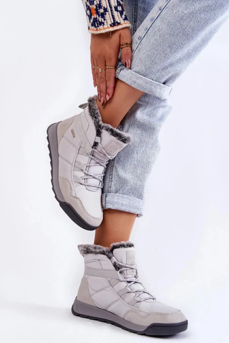 Cross Jeans Śniegowce Damskie|Botki Płaskie*Damskie Ocieplane Śniegowce KK2R4015C Szare