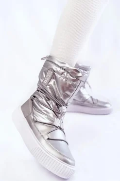 Big Star Shoes Śniegowce Damskie*Damskie Ocieplane Śniegowce Big Star KK274195 Srebrne