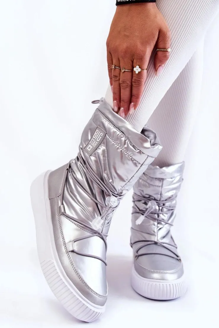 Big Star Shoes Śniegowce Damskie*Damskie Ocieplane Śniegowce Big Star KK274195 Srebrne