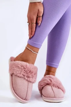 Boto Kapcie Klasyczne*Damskie Ocieplane Papcie Z Futerkiem Jasnoróżowe Franco Różowy