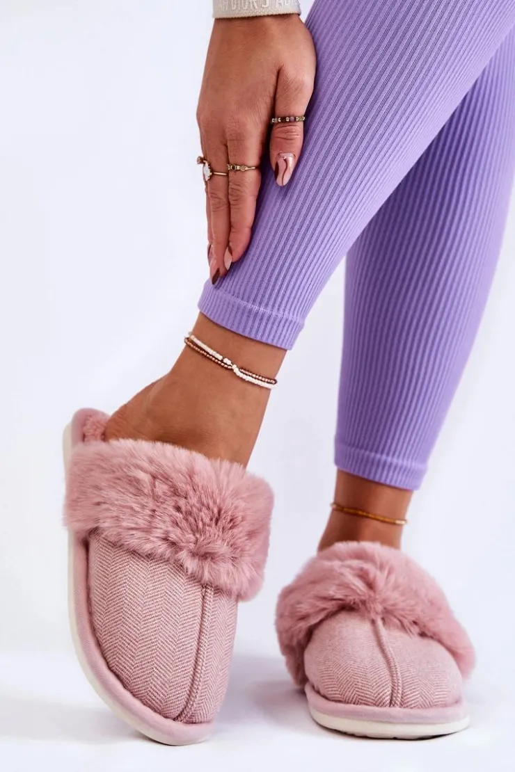 Boto Kapcie Klasyczne*Damskie Ocieplane Papcie Z Futerkiem Jasnoróżowe Franco Różowy