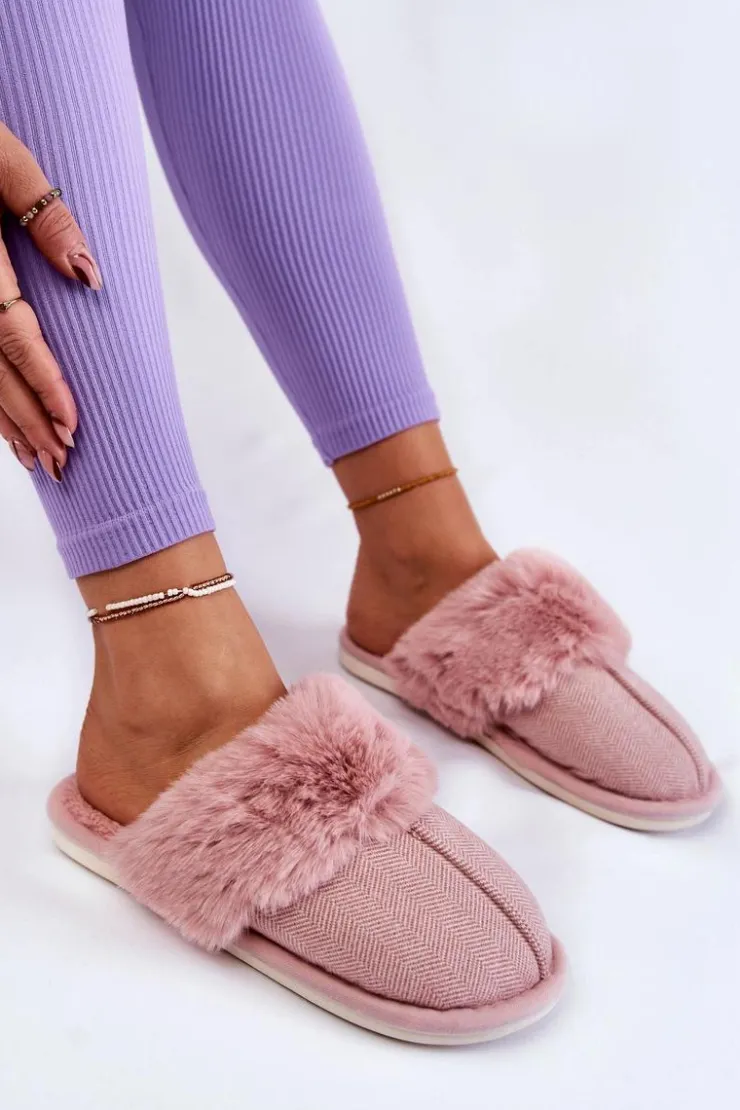 Boto Kapcie Klasyczne*Damskie Ocieplane Papcie Z Futerkiem Jasnoróżowe Franco Różowy