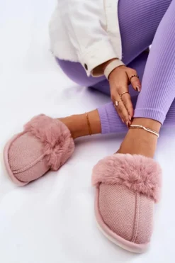 Boto Kapcie Klasyczne*Damskie Ocieplane Papcie Z Futerkiem Jasnoróżowe Franco Różowy