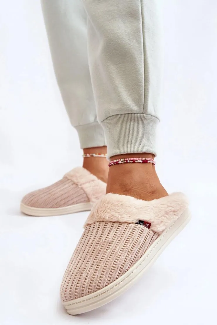 Boto Kapcie Klasyczne*Damskie Ocieplane Papcie Wsuwane Z Futerkiem Beżowe Leriss