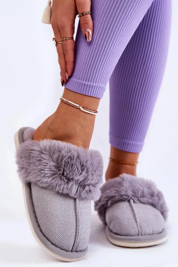 Damskie Boto Damskie Ocieplane Papcie Z Futerkiem Szare Franco