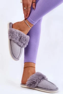 Damskie Boto Damskie Ocieplane Papcie Z Futerkiem Szare Franco