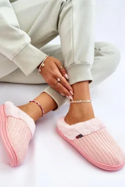 Boto Kapcie Klasyczne*Damskie Ocieplane Papcie Wsuwane Z Futerkiem Różowe Leriss