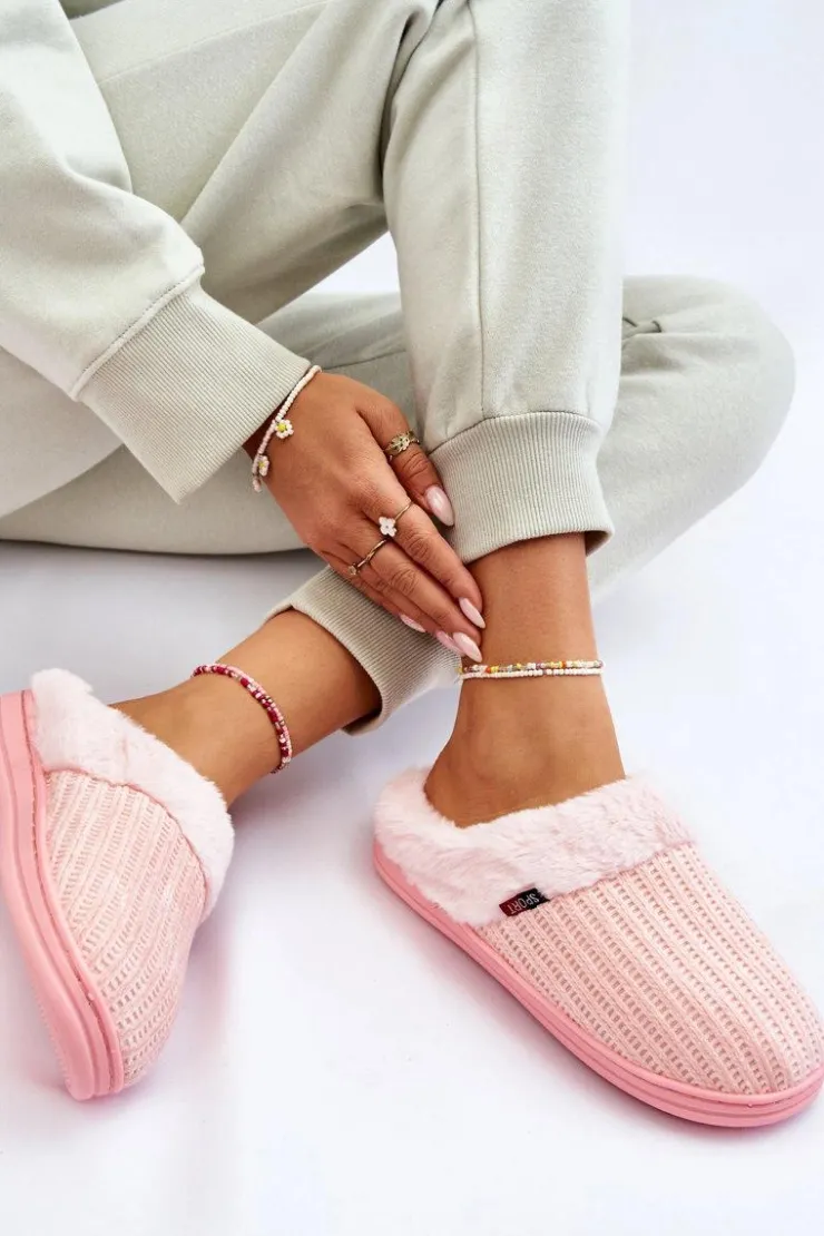 Boto Kapcie Klasyczne*Damskie Ocieplane Papcie Wsuwane Z Futerkiem Różowe Leriss