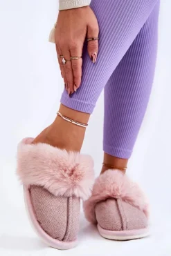 Boto Kapcie Klasyczne*Damskie Ocieplane Papcie Z Futerkiem Beżowo-Różowe Franco