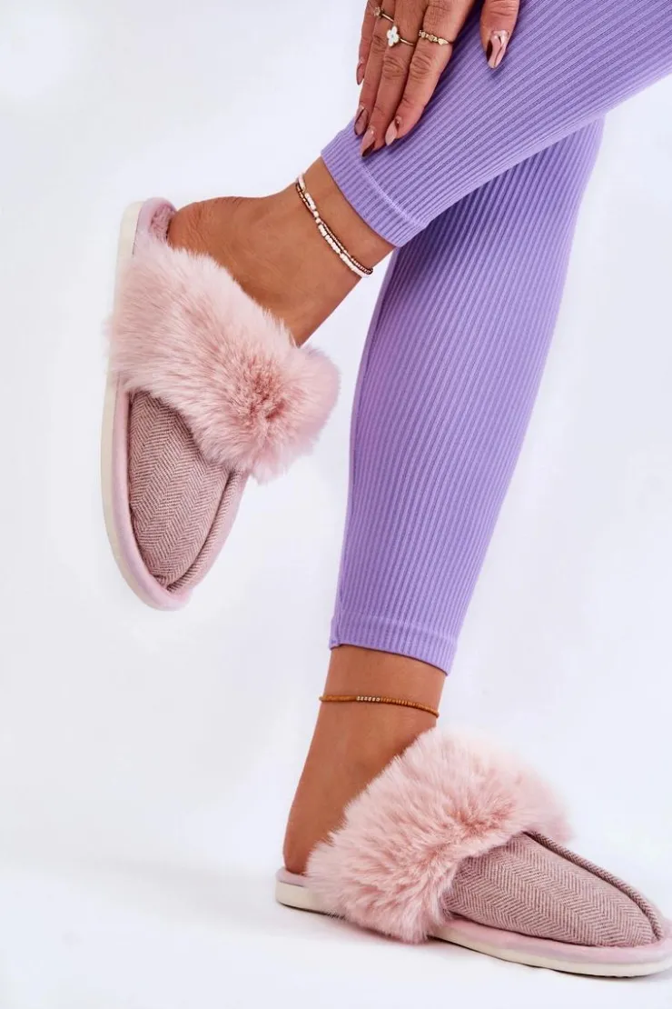 Boto Kapcie Klasyczne*Damskie Ocieplane Papcie Z Futerkiem Beżowo-Różowe Franco