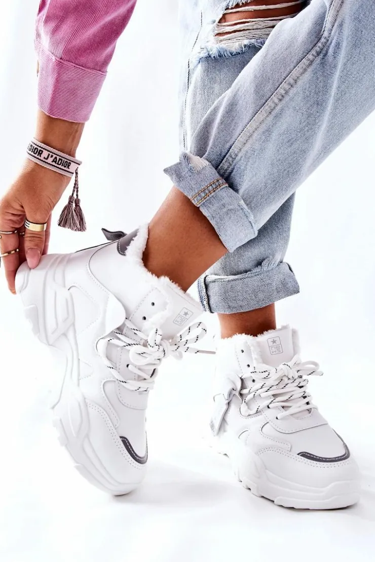 Damskie Evento Damskie Ocieplane Sneakersy Śniegowce Białe Kaphia