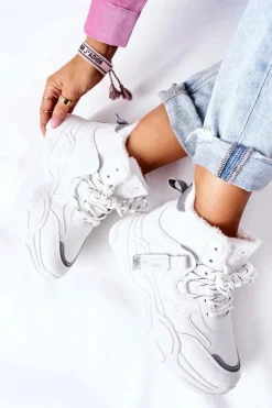 Damskie Evento Damskie Ocieplane Sneakersy Śniegowce Białe Kaphia