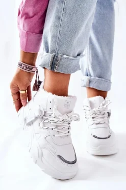 Damskie Evento Damskie Ocieplane Sneakersy Śniegowce Białe Kaphia