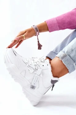 Damskie Evento Damskie Ocieplane Sneakersy Śniegowce Białe Kaphia