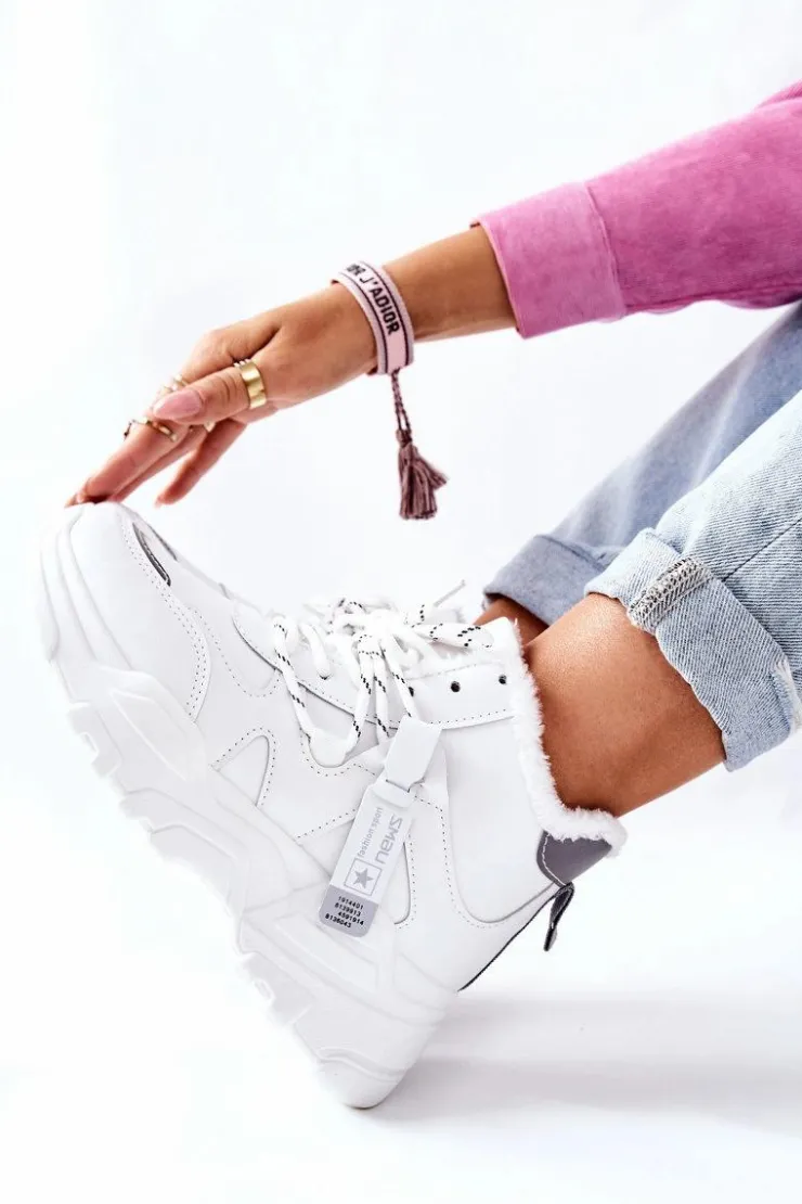 Damskie Evento Damskie Ocieplane Sneakersy Śniegowce Białe Kaphia