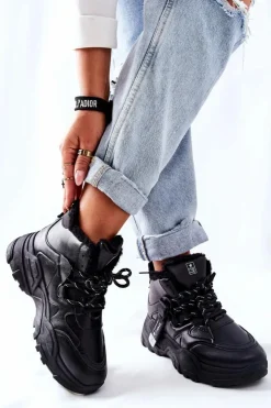 Sale Evento Damskie Ocieplane Sneakersy Śniegowce Czarne Kaphia